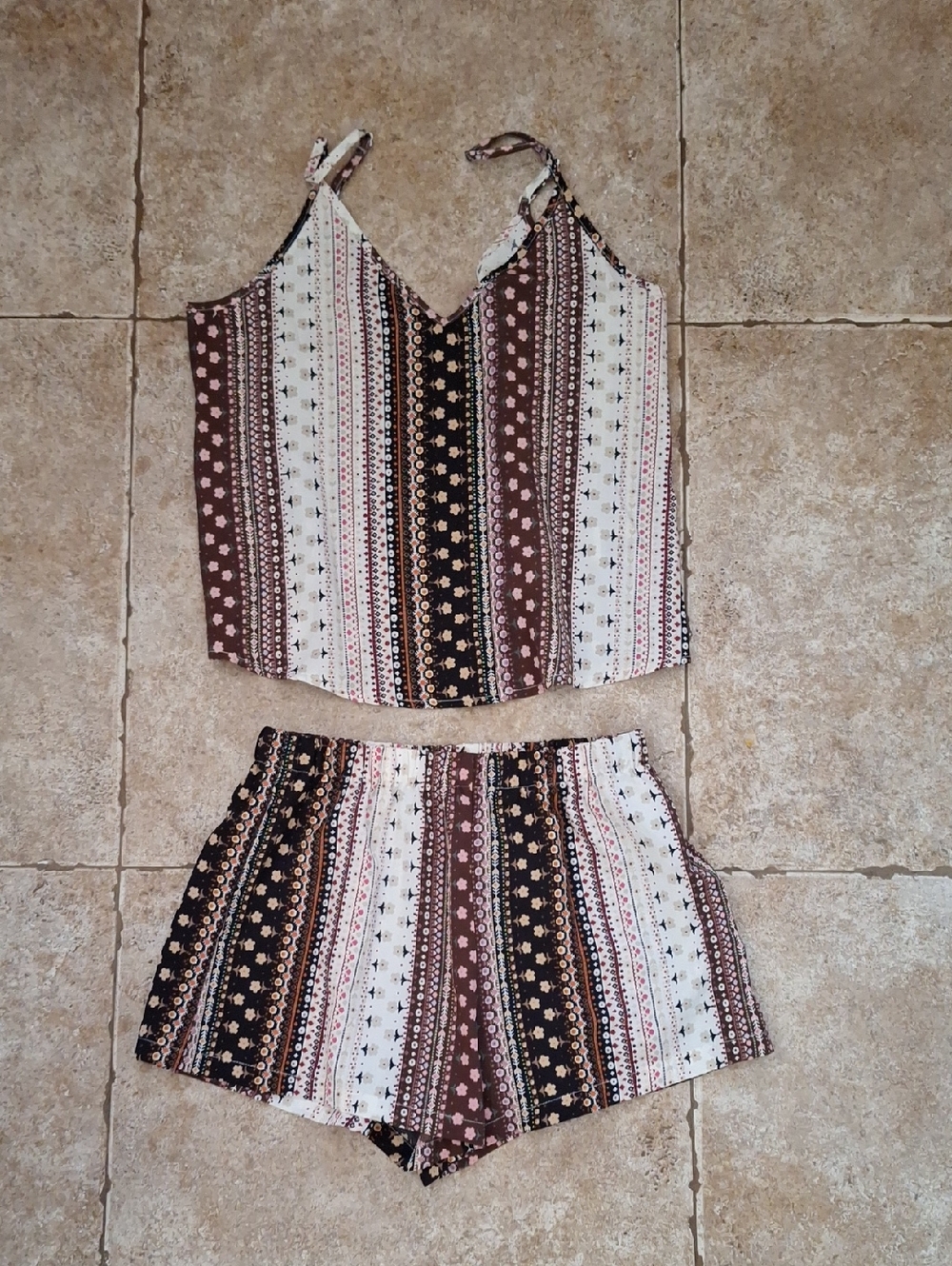 SHEIN Brown, Pink & Cream Striped Boho Two-Piece